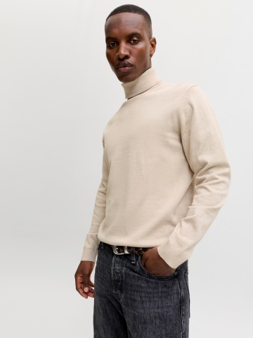 Jack & Jones Pulover barbati, simplu cu guler inalt, Bej - Img 3