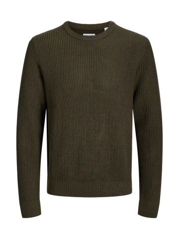 Jack & Jones Pulover tricotat barbati, decolteu la baza gatului, Regular Fit, JJPANNEL, Verde inchis - Img 8
