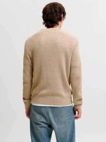 Jack & Jones Pulover tricotat barbati, decolteu la baza gatului, Regular Fit, JJPANNEL, Bej - Img 2