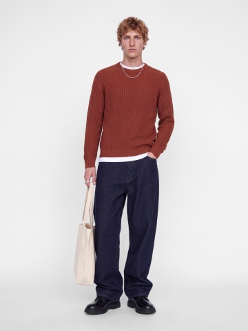 Jack & Jones Pulover tricotat barbati, decolteu la baza gatului, Regular Fit, JJPANNEL, Caramiziu - Img 3