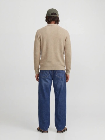 Jack & Jones Pulover tricotat barbati, din bumbac organic, guler polo, Bej - Img 5
