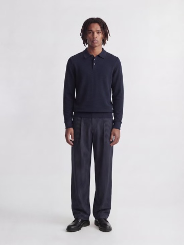 Jack & Jones Pulover tricotat barbati, din bumbac organic, guler polo, Bleumarin inchis - Img 5