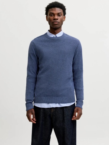 Jack & Jones Pulover tricotat barbati, din bumbac organic, Regular fit, JAURYDER, Albastru