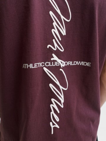 Jack & Jones Tricou barbati, cu decolteu la baza gatului, din bumbac, Relaxed Fit, JCOCLUB BACK SCRIPT, Bordeaux - Img 5