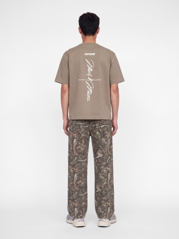 Jack & Jones Tricou barbati, cu decolteu la baza gatului, din bumbac, Relaxed Fit, JCOCLUB BACK SCRIPT, Bej inchis - Img 5