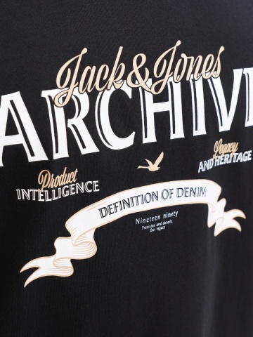 Jack & Jones Tricou barbati cu decolteu la baza gatului, imprimeu cu logo, Regular fit, Negru - Img 5