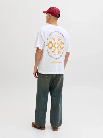 Jack & Jones Tricou barbati, din bumbac, imprimeu pe spate, Loose fit, JORMONTAUK, Alb - Img 6