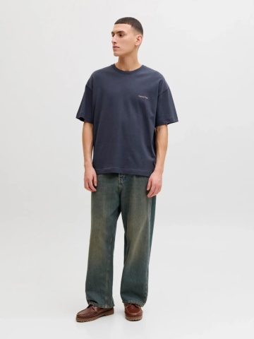 Jack & Jones Tricou barbati, din bumbac, imprimeu pe spate, Loose fit, JORMONTAUK, Gri inchis - Img 6