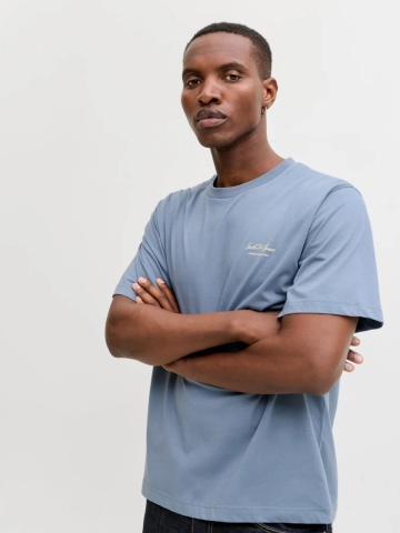 Jack & Jones Tricou barbati, din bumbac, Relaxed Fit, JJEARCHIVE, Albastru inchis - Img 3