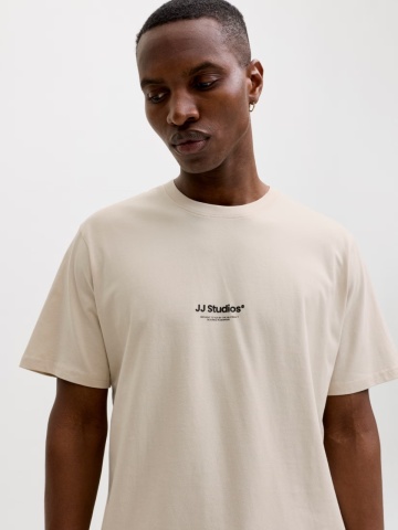 Jack & Jones Tricou barbati, JJESOHO TEE SS, la baza gatului, Relaxed Fit, Crem - Img 3