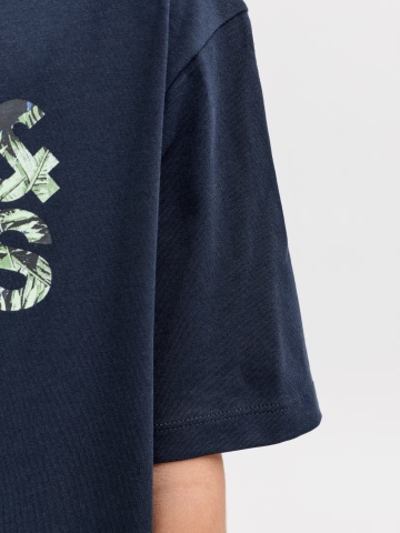 Jack & Jones Tricou cu decolteu la baza gatului, baieti, imprimeu cu logo, Regular fit, Bleumarin inchis - Img 4