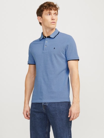 Jack & Jones Tricou polo barbati, Slim fit cu guler contrast, Albastru