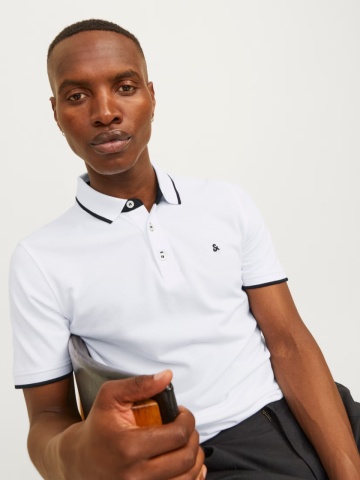 Jack & Jones Tricou polo barbati, Slim fit cu guler contrast, Alb - Img 3