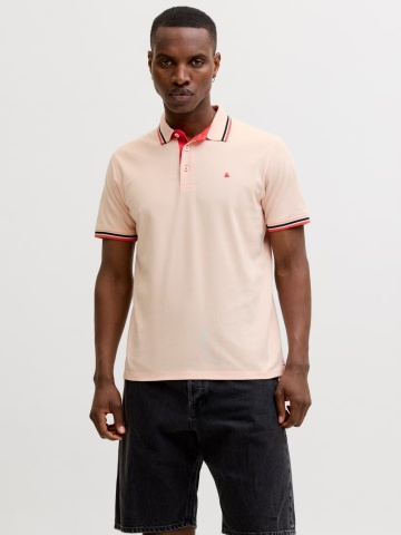 Jack & Jones Tricou polo barbati, Slim fit cu guler contrast, Piersica