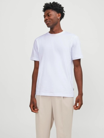 Jack & Jones, Tricou simplu, barbati cu decolteu la baza gatului, Alb