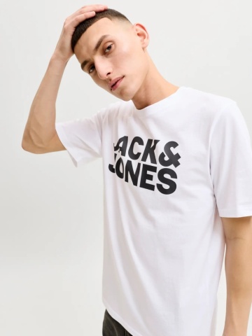 Jack & Jones Tricou simplu, barbati, din 100% bumbac, Regular Fit, JJECORP, Alb - Img 3