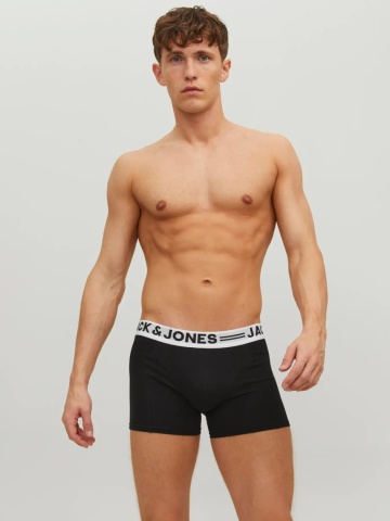 Jack & Jones Underwear barbati Set 3 perechi de boxeri, cu talie medie, SENSE, Negru - Img 3