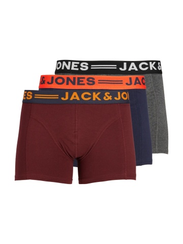 Jack & Jones Underwear barbati, Set 3 perechi de boxeri, Jaclichfield cu imprimeu text, Rosu inchis
