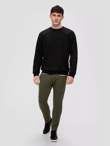 Q/S by s.Oliver Bluza barbati cu logo brodat, decolteu la baza gatului, Regular fit, Negru - Img 4