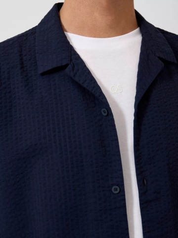 Q/S by s.Oliver Camasa cu maneca scurta barbati, din bumbac, Resort fit, Bleumarin inchis - Img 3