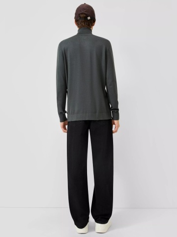 Q/S by s.Oliver Pulover tricotat fin, barbati, cu guler inalt, Regular fit, Petrol - Img 5