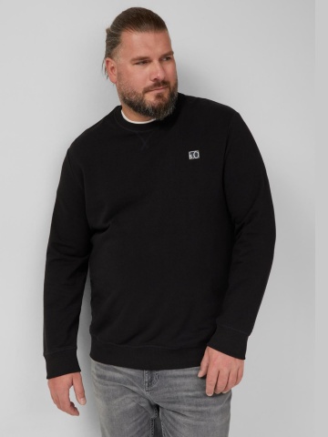 s.Oliver Big Sizes Bluza barbati big sizes, cu decolteu la baza gatului, logo, Negru