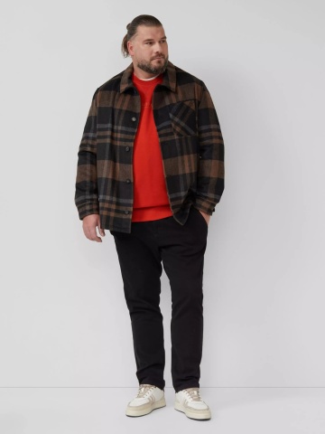 s.Oliver Big Sizes Bluza barbati big sizes cu decolteu la baza gatului, logo, Regular Fit, Rosu caramiziu - Img 5