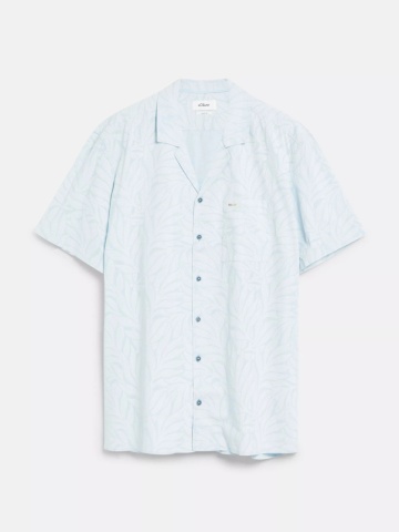 s.Oliver Big Sizes Camasa cu imprimeu floral, barbati big sizes, din amestec de bumbac, Resort fit, Albastru deschis - Img 8