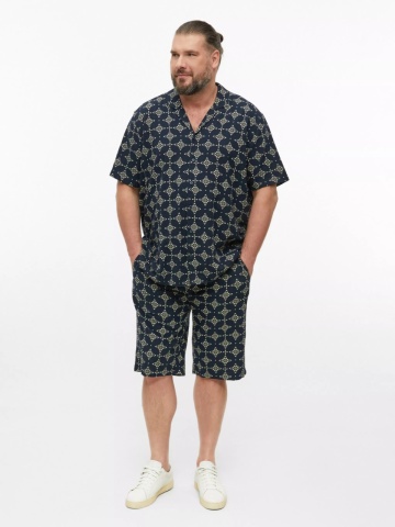 s.Oliver Big Sizes Pantaloni scurti barbati big sizes, cu talie medie, din bumbac, cu imprimeu, Resort fit, Detroit, Bleumarin inchis - Img 5