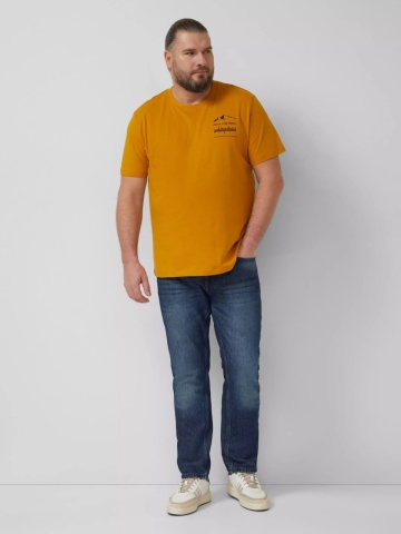 s.Oliver Big Sizes Tricou barbati big sizes, cu decolteu la baza gatului si imprimeu cu text, Galben inchis - Img 5