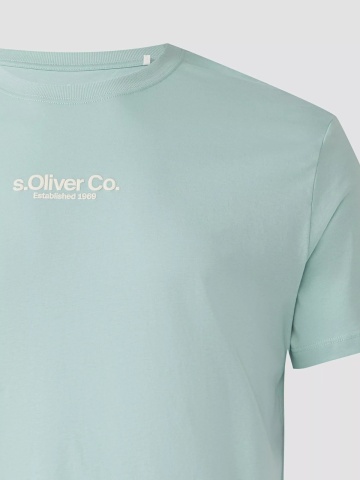 s.Oliver Big Sizes Tricou barbati big sizes cu decolteu la baza gatului, logo contrast, Verde menta - Img 7