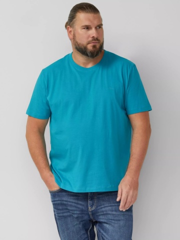 s.Oliver Big Sizes Tricou barbati big sizes, cu decolteu la baza gatului, din bumbac, Turcoaz