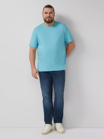 s.Oliver Big Sizes Tricou barbati big sizes, din bumbac, cu decolteu la baza gatului, Turcoaz deschis - Img 6