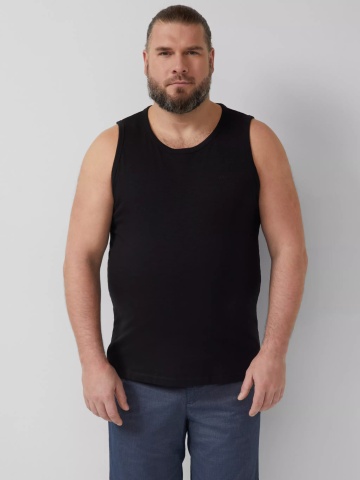 s.Oliver Big Sizes Tricou fara maneca barbati big sizes, din jerseu de bumbac, Regular fit, Negru