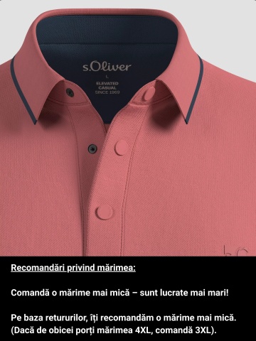 s.Oliver Big Sizes Tricou polo barbati big sizes, din amestec de bumbac cu elastan si detalii contraste, Regular fit, Roz prafuit - Img 3