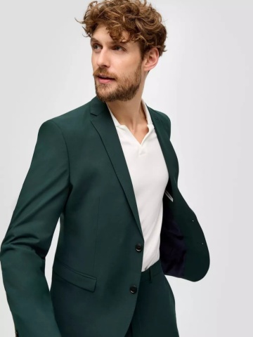 s.Oliver BLACK LABEL Sacou elegant barbati, croiala Slim fit, Verde inchis - Img 3
