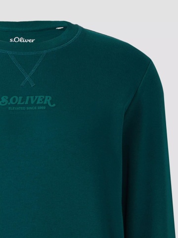 s.Oliver Bluza barbati cu decolteu la baza gatului, logo, Regular Fit, Verde - Img 7