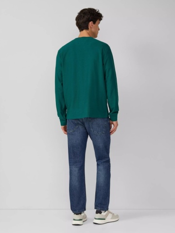 s.Oliver Bluza barbati cu textura striata, decolteu la baza gatului, Regular fit, Verde - Img 5