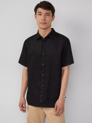 s.Oliver Camasa barbati cu maneca scurta, din in cu croiala Regular fit, Negru - Img 3