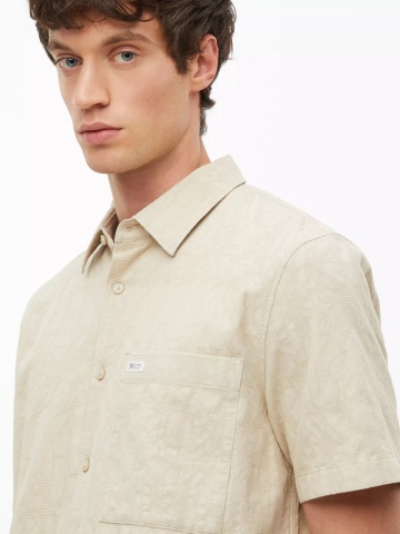 s.Oliver Camasa barbati cu model, din bumbac, Relaxed fit, Bej - Img 3