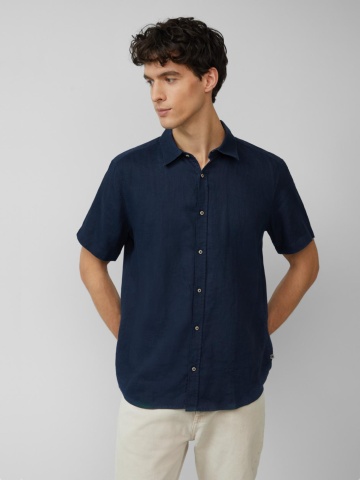 s.Oliver Camasa usoara cu maneca scurta, barbati, din 100% in, Regular fit, Bleumarin inchis - Img 1