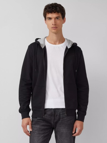 s.Oliver Hanorac barbati cu gluga din molton, Regular fit, Negru
