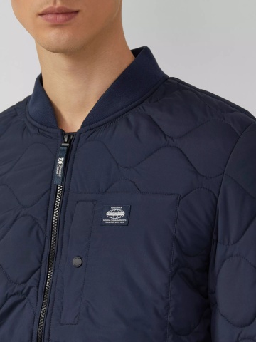 s.Oliver Jacheta bomber, barbati, cu guler tricotat si model in valuri, Bleumarin inchis - Img 4