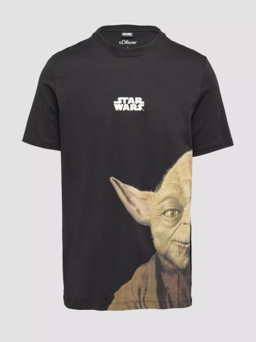 s.Oliver Tricou barbati cu imprimeu text Star Wars, la baza gatului, croiala Regular Fit, Negru - Img 7