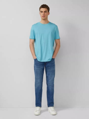 s.Oliver Tricou barbati din bumbac, la baza gatului, Regular fit, Turcoaz - Img 3