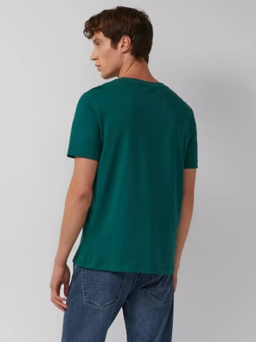 s.Oliver Tricou barbati, Regular fit cu decolteu la baza gatului, imprimeu uni, Verde inchis - Img 2