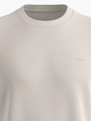 s.Oliver Tricou cu decolteu la baza gatului, barbati, din bumbac, Regular fit, Bej deschis - Img 3