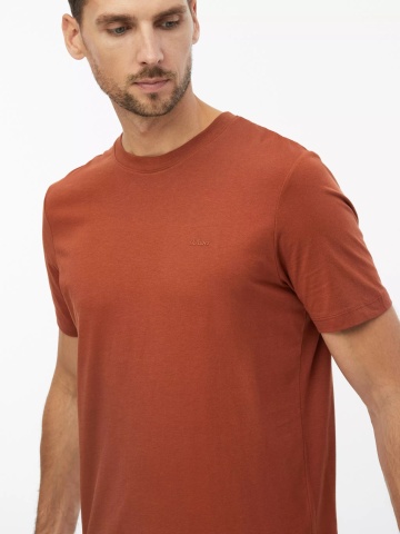 s.Oliver Tricou cu decolteu la baza gatului, barbati, din bumbac, Regular fit, Maro - Img 3