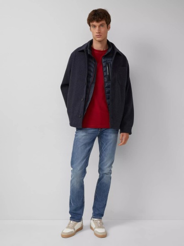 s.Oliver Tricou din jerseu gros, barbati, cu guler rotund si logo, Rosu inchis - Img 5