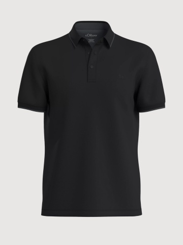 s.Oliver Tricou polo barbati cu detalii contrastante, Negru